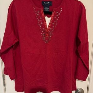 Denim&Co Red Embroidered Blouse